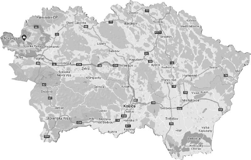 Mapa Východné slovensko